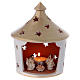 Laterne für Teelicht Hütte Form mit heiligen Familie Terrakotta Deruta weiss/gold 15cm s1