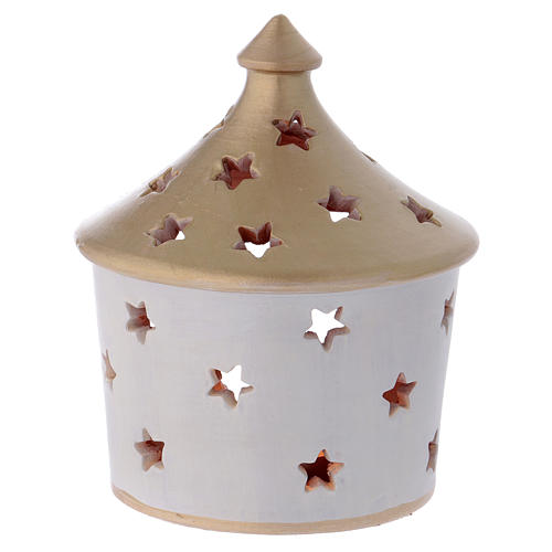 Nativity scene candle holder with pointed roof in Deruta terracotta 4
