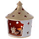 Elegant shed with perforated pointed roof with Nativity Scene in terracotta Deruta s2
