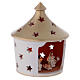 Elegant shed with perforated pointed roof with Nativity Scene in terracotta Deruta s3
