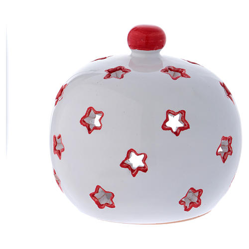 Laterne für Teelicht Kugelform mit heiligen Familie Terrakotta Deruta weiss/rot 4