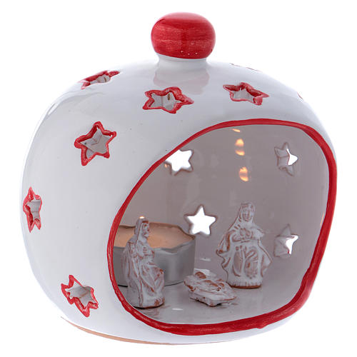 Oval Tealight Holder with Nativity and red finishing in terracotta Deruta 3