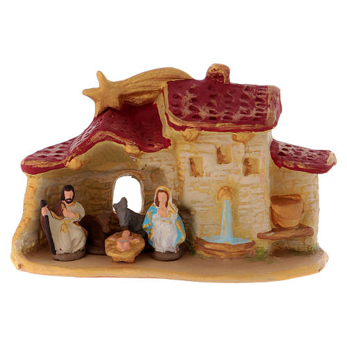 Barn Scenery with Nativity in terracotta Deruta 1