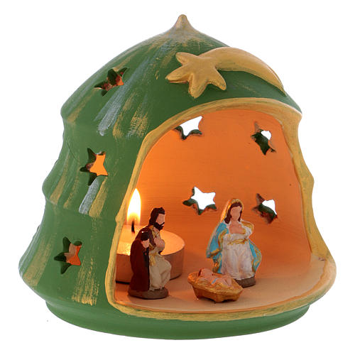 Christmas Tree candle holder with Holy Family in Deruta terracotta 3