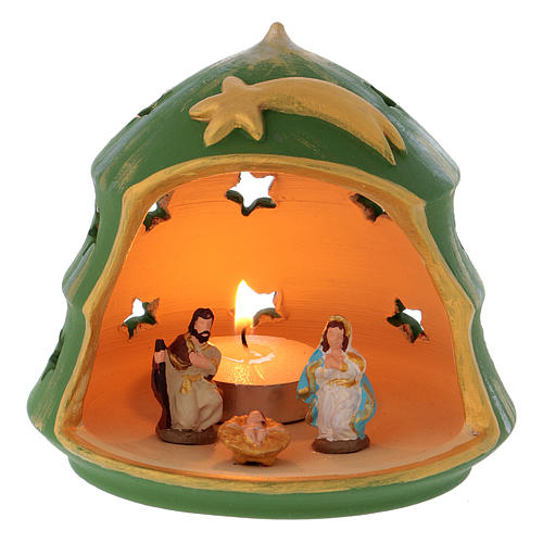 Christmas Tree Candle Holder with Nativity in terracotta Deruta 1