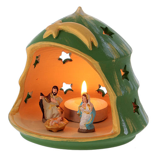 Christmas Tree Candle Holder with Nativity in terracotta Deruta 2