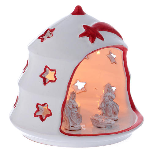Christmas Tree candle holder with Nativity in Deruta terracotta 3