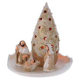 Terracotta Nativity Scene figurines from Deruta: Tree and Nativity on Deruta terracotta plate