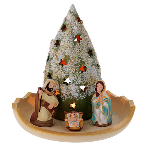 Laterne für Teelicht Tannenbaum Form mit heiligen Familie Terrakotta Deruta 1
