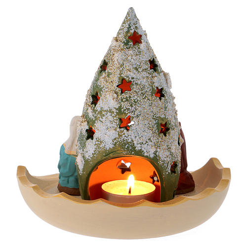 Laterne für Teelicht Tannenbaum Form mit heiligen Familie Terrakotta Deruta 4