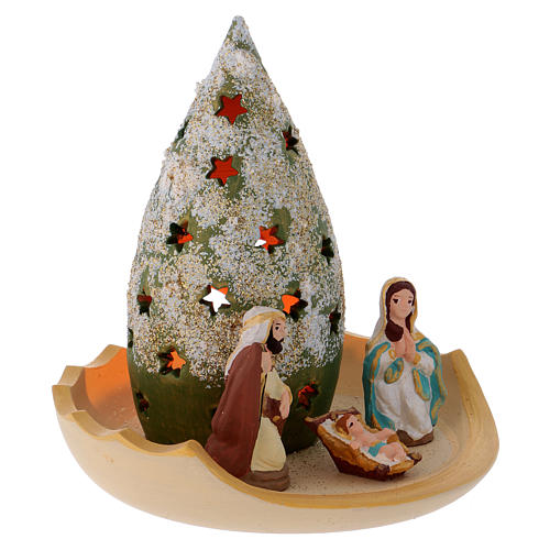 Composition with snowy tree and Holy Family in Deruta terracotta 3