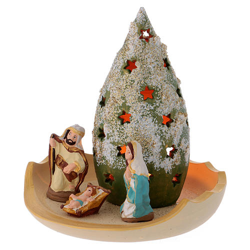 Scene with Snowy Tree and Nativity in terracotta Deruta 2