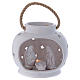 Glossy round white lantern with Holy Family in Deruta terracotta s1