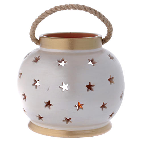 Portable Lantern ivory and gold with Nativity in Deruta terracotta 4
