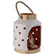 Ivory and gold cylindrical lantern with Holy Family in Deruta terracotta s3