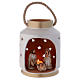 Lanterne cylindrique ivoire et or avec Sainte Famille en terre cuite Deruta s1