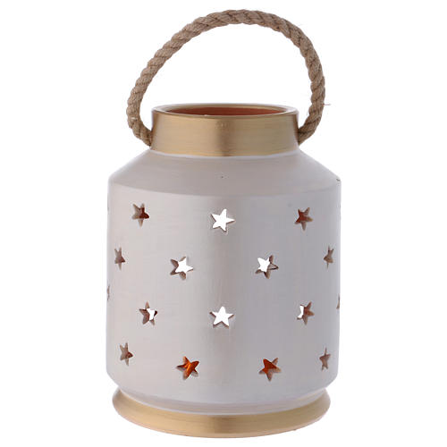 Cylinder Lantern ivory and gold with Sacred Family in terracotta Deruta 4