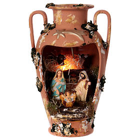 Urn with Holy Family and light in Deruta terracotta 35 cm