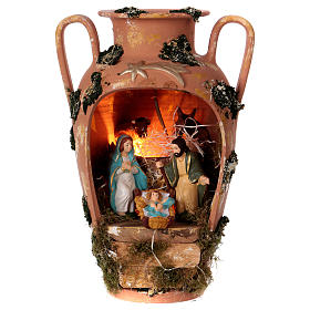 Urn with Holy Family and light in Deruta terracotta