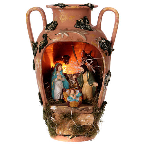 Urn with Holy Family and light in Deruta terracotta 1