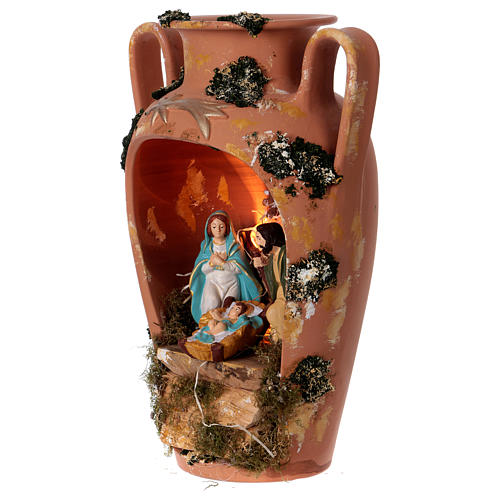 Urn with Holy Family and light in Deruta terracotta 3