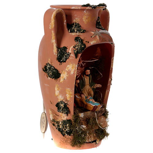 Amfora ze Świętą Rodziną, wołem i osłem, terakota Deruta 4