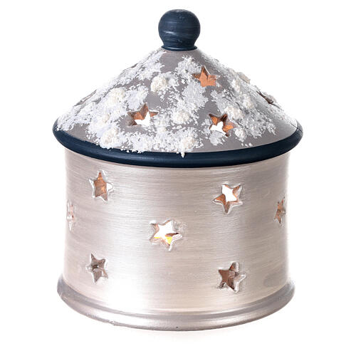 Teelicht Leuchter Hütte form mit heiligen Familie Terrakotta Deruta silberfarbig 4
