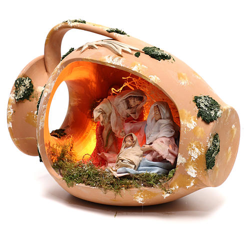 Jarre allongé avec scène Nativité en terre cuite Deruta 3