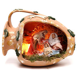 Anfora stesa con scena Natività in terracotta Deruta