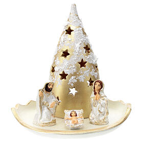 Plate with golden and ivory Christmas tree and Holy Family in Deruta terracotta