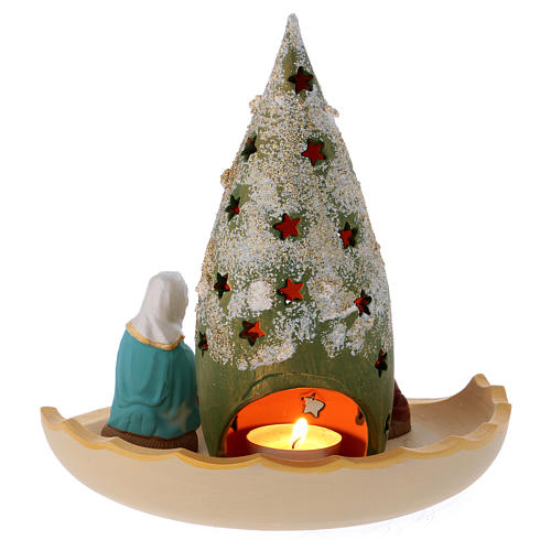 Holy Family and snowy Christmas tree in Deruta terracotta 4