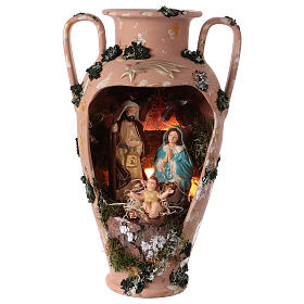 Belén terracota Deruta: Ánfora Sagrada Familia buey y asno 20 cm terracota Deruta