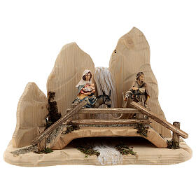 Escape to Egypt with bridge Original Nativity Scene in painted wood from Val Gardena 10 cm