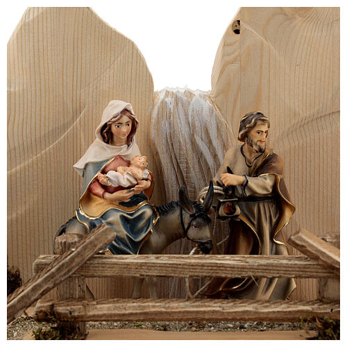 Escape to Egypt with bridge Original Nativity Scene in painted wood from Val Gardena 10 cm 2