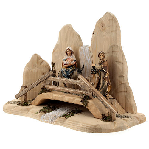 Escape to Egypt with bridge Original Nativity Scene in painted wood from Val Gardena 10 cm 3