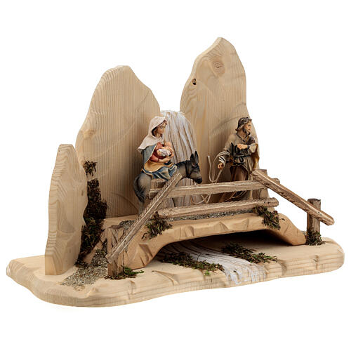 Escape to Egypt with bridge Original Nativity Scene in painted wood from Val Gardena 10 cm 5