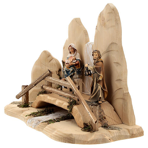 Fuga para o Egipto com ponte presépio Original madeira pintada Val Gardena 10 cm 9