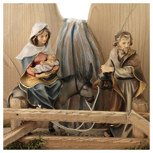 Escape to Egypt with bridge Original Nativity Scene in painted wood from Val Gardena 12 cm 2