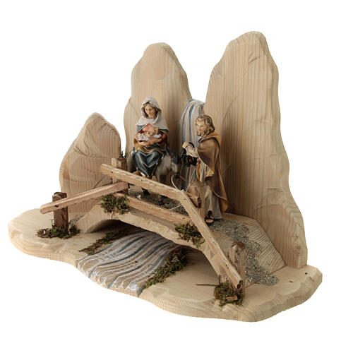Escape to Egypt with bridge Original Nativity Scene in painted wood from Val Gardena 12 cm 3