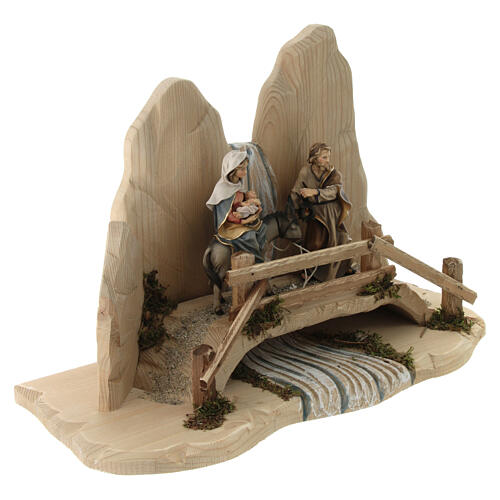 Escape to Egypt with bridge Original Nativity Scene in painted wood from Val Gardena 12 cm 5