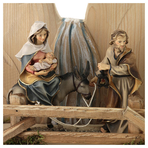 Fuite en Égypte avec décor pour crèche Original bois peint Val Gardena 12 cm 2