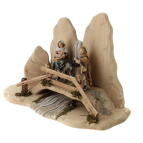 Fuite en Égypte avec décor pour crèche Original bois peint Val Gardena 12 cm 3