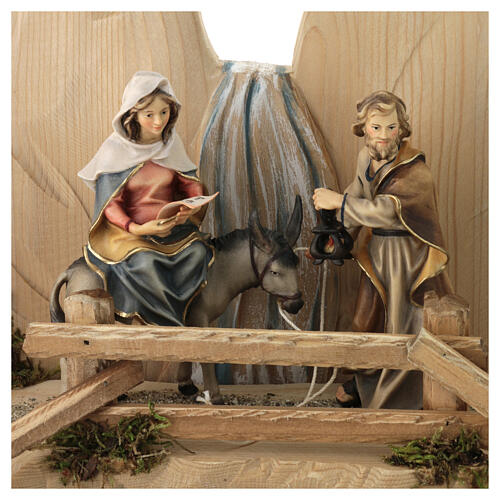 Fuite en Égypte avec décor pour crèche Original bois peint Val Gardena 12 cm 6