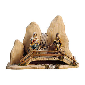 Presepe Val Gardena: Fuga in Egitto con ponte presepe Original legno dipinto in Valgardena 12 cm