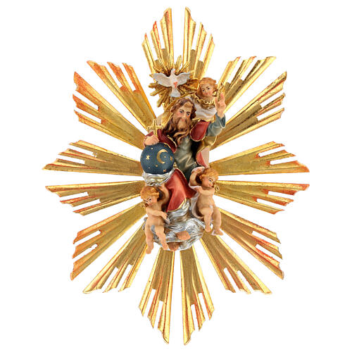 Imagen Dios Padre y Espíritu Santo en gloria con rayos belén Original madera pintada en Val Gardena 10 cm de altura media 1
