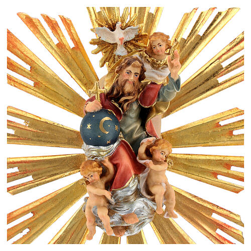 Imagen Dios Padre y Espíritu Santo en gloria con rayos belén Original madera pintada en Val Gardena 10 cm de altura media 2