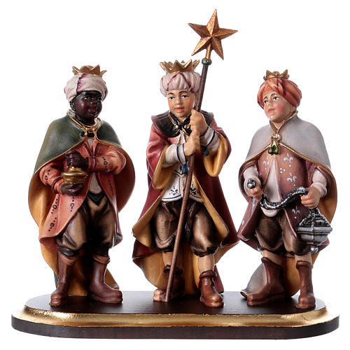 Trois petits chanteurs sur piédestal crèche Original bois peint Val Gardena de 12 cm 1