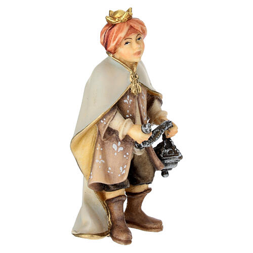 Jeune chanteur avec encens crèche Original bois peint Val Gardena 12 cm 3