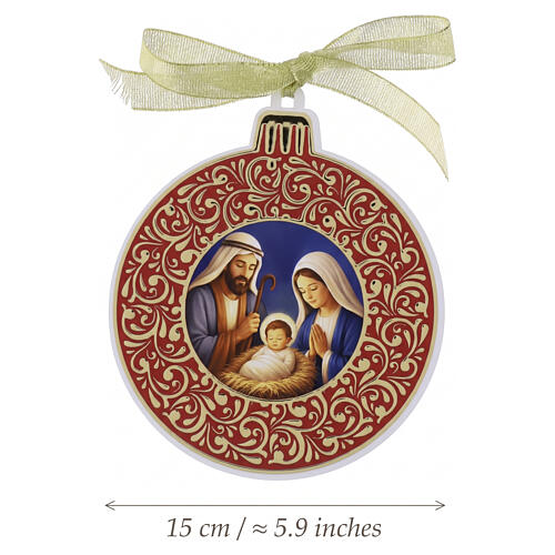 Addobbo natalizio tondo Valenti Natività Sacra Famiglia foglia oro 15x15 cm 3