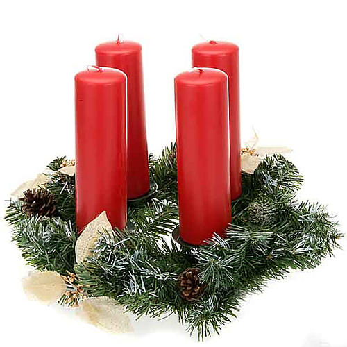 Kit for Advent wreath red pine cones gold satin spikes dark red lined  candles